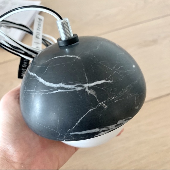 Set of 2 CB2 Polaris Black Marquina Marble Globe Pendant Lights - Picture 5 of 16